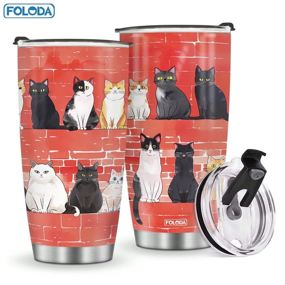 Foloda-Cute Cat Coffee Mug Exquisite Art Gift - Cute Cat Coffee Mug  for Friend Cat Lover Women Mom For Birthday Christmas Best Gift 20oz Stainless Steel Insulated Tumbler with Lid-Keep Drink Cold