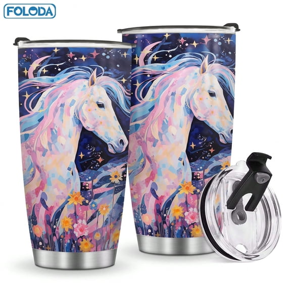 Foloda 1pc Horse Lovers Tumbler Horses Gifts for Women Stainless Steel Insulated Tumblers Coffee Travel Mug Cup Equestrian Tumbler Gift for Horse Lovers Birthday Christmas  Car Cup Coffee Mug 20oz