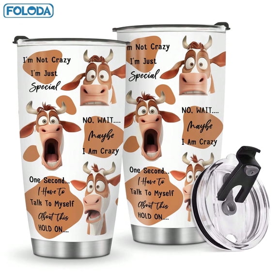 Foloda-Humor Cow Tumbler Gift, Insulated Stainless Steel Travel Camping Coffee Mug Tumbler, Best Gift For Men Women For Christmas, Birthday Valentines Day Best Gift, 20oz With Lid Keep Drink Hot&Cold