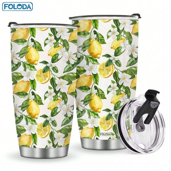 Foloda 1pc Lemon Cup Gifts for Women, Summer Fruit Lemon Water Bottles Travel Mug Coffee Cup,Gifts for Lemon Lover,Lemon Stuff Ornament Accessories, Lemon Lover Christmas Gifts, Stainless Steel 20 Oz