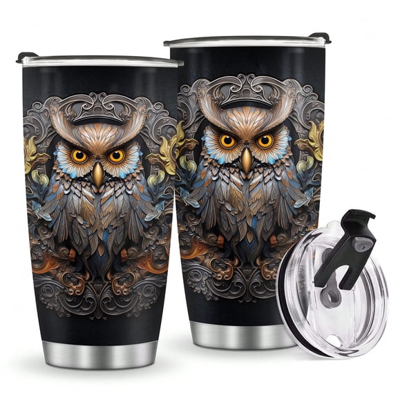 Foloda 1pc Owl copper iron realistic painting travel stainless steel insulation coffee cup men's owl birthday gifts,Decorative Gift Suitable for Butterfly Lovers Gift for Women Gift for Christmas 20o