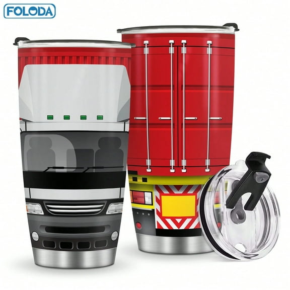 Foloda 1pc Particular Red Truck Tumbler Christmas Birthday Father's Day Best Gift To Men Boys, 20oz Insulated Stainless Steel Red Truck Mug with Lid Travel Tumbler Coffee Mug Car Cups Outdoor Water B