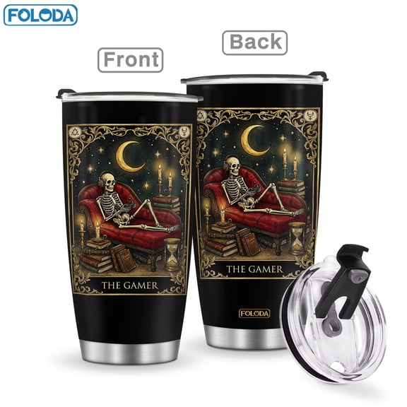 Foloda-1pc Skull Game Tumbler Stainless Steel 20oz with Lid Coffee-Travel Outdoor-Office Mug Gift for Gamer Men Teenagers Friends Skull Lover For Christmas Birthday Valentine's Day Best Gift