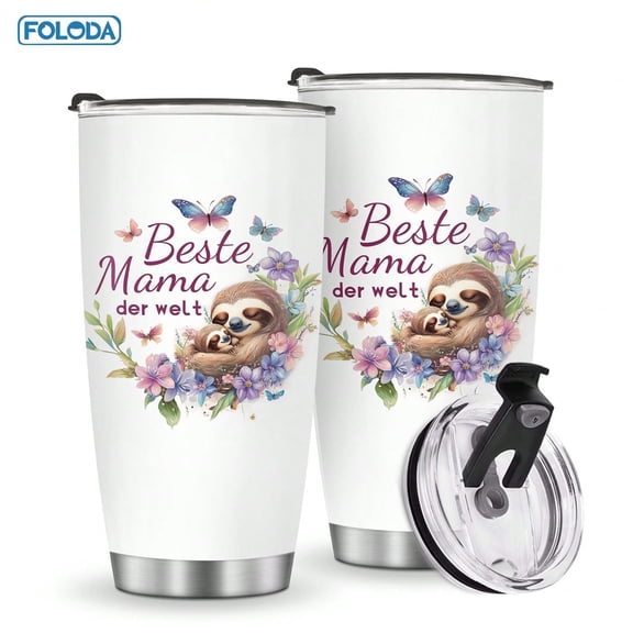 Foloda 1pc Sloth Mug Best Mom Pattern Water Bottles Gift, Mom Tumbler Form Son Daughter On Chirstmas Birthday Valentine's Day Mother's Day For Mom Women Wife Gift,20oz With Lid Insulated Stainless St