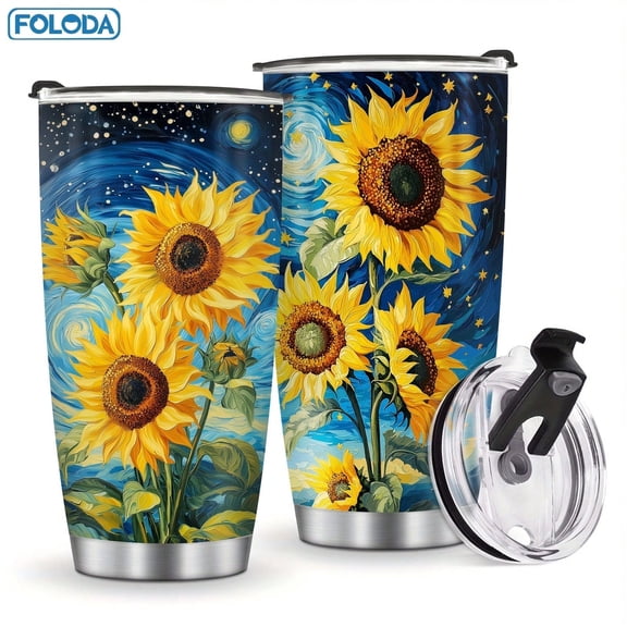Sunflower Stars Night Gifts Stainless Steel Insulated Tumbler Coffee Travel Mug Cup Gifts for Women Mom Gifts For Christmas Birthday Mothers Day Best Gifts 20 oz With Lid Mug-Proof Tumbler