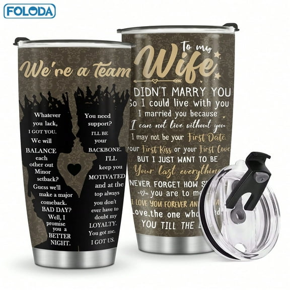 Foloda 1pc Wife Tumbler From Husband To My Wife Tumbler Christmas Valentines Day Gift 20oz With Lid Wife Water Bottle Gift for Wife - Birthday Gift for Wife Travel Mug Stainless Steel Insulated Cup w
