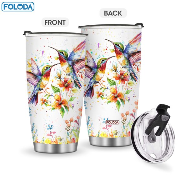 Foloda-20 Oz Humming Bird Tumbler with Lid For Birthday Thanksgiving Day Halloween Christmas Best Gift Cup for Friends Women Humming Bird Lover Coffee Office Travel Mug Water Bottle