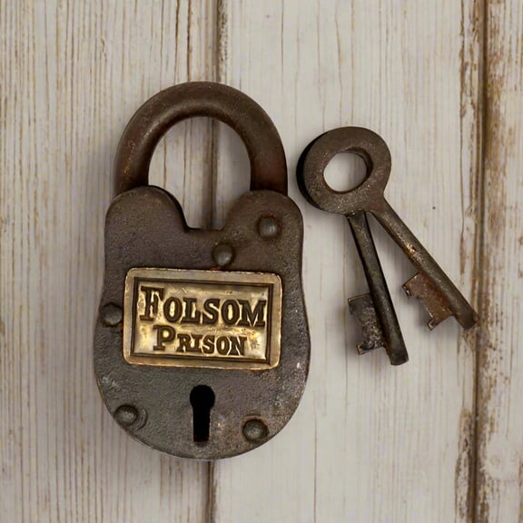 Folsom Prison California Cast Iron Working Gate Lock & Keys With Antique Finish (2.5" x 1.5")