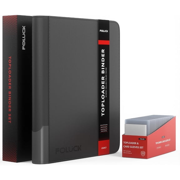 Foluck 9 Pocket Top Loader Binder Trading Card Binder Holds 252 Toploaders | 200Pcs Top Loaders & Card Sleeves Included, Comprehensive Protection, for Pokemon, TCG, MTG, Sports Cards