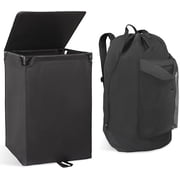 2-in-1 Laundry Hamper with Laundry Backpack, 60L Waterproof Basket with Lid, Laundry Bag with Shoulder Straps and Mesh Pocket, Hamper for College Dorm, Travel, Apartment, Laundromat