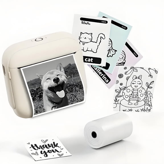 Foluu Portable Wireless Thermal Printer Inkless Label Maker with Paper, Android & iOS, 1 Pack, White
