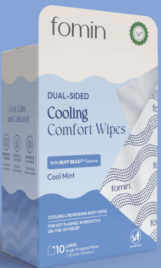 Fomin Dual-Sided Cooling Comfort Wipes, Cool Mint, 10 Count XL Individually Wrapped Body Wipes, Refreshing Wipes for Hot Flashes Perfect for Workouts & On-the-Go