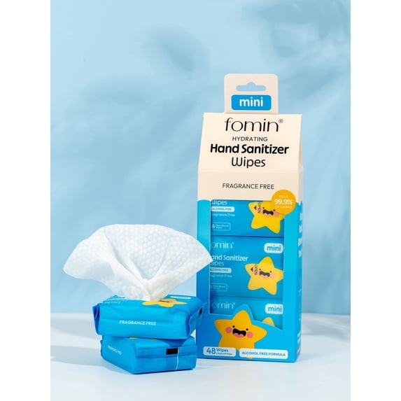Fomin Mini Hand Sanitizer Wipes 6 Pack (8 Count) - Fragrance Free Mini Wet Wipe - pH Balanced, Biodegradable, On The Go Hand Sanitizing Wipes - Hypoallergenic, Plant-Based Travel Wipe