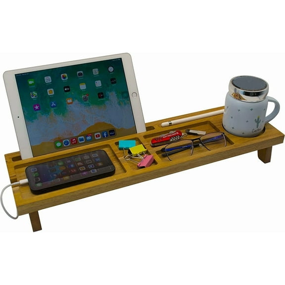Fomo Planet Wooden Desk Organizer Storage Tray + Cell Phone Pen Tablet Stand