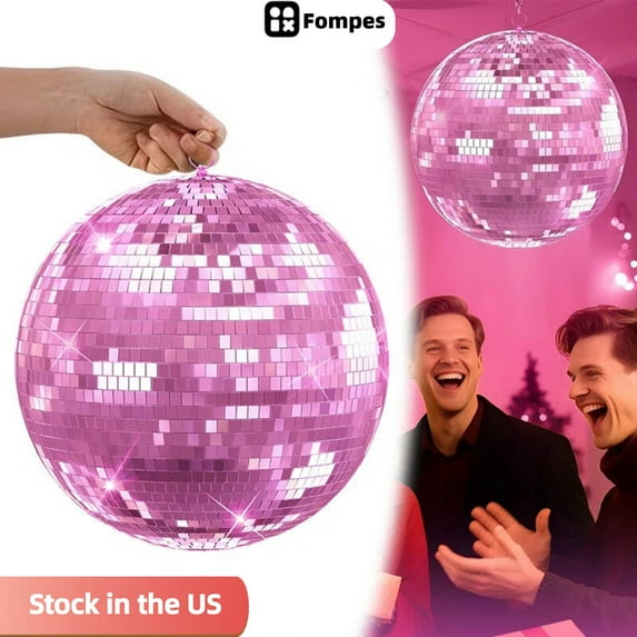 Fompes 12-Inch Large Disco Ball – Christmas Big Hanging Mirror Ball Disco Ball Decor for Disco Party Decorations Weddings Events Disco Christmas Decor and Home Celebration (Pink) )