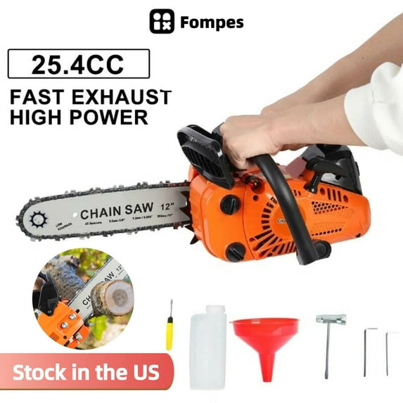 Fompes 12" Top Handle Gas Chainsaw 2-Stroke 25.4cc Portable Gas Chain Saws Ergonomic Handle Integrated Guide Plate for Wood Cutting