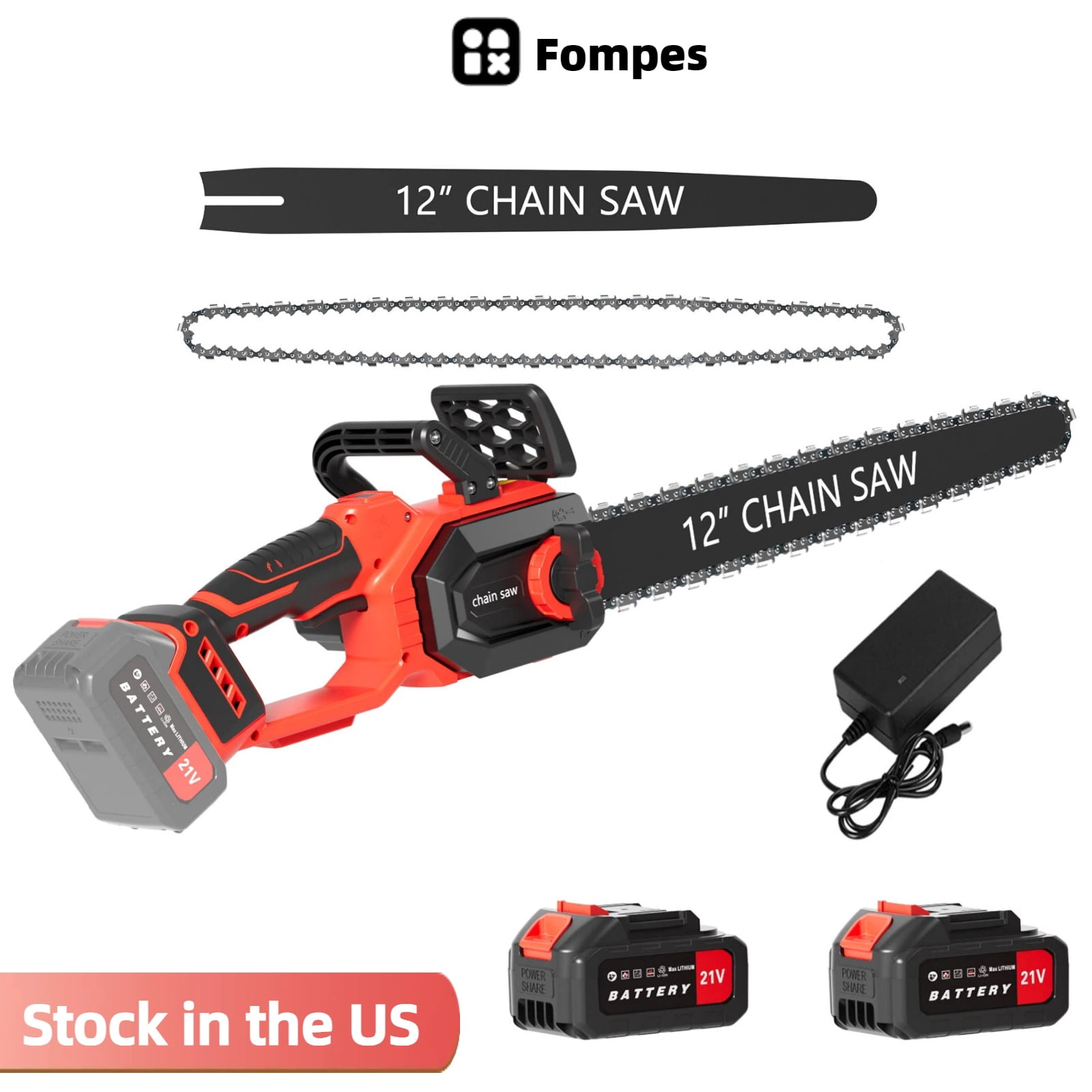 Fompes 12in Electric Chainsaw Lightweight Brushless Mini Chainsaw Cordless with 2 Batteries for Trimming Wood Cutting Cordless Chain Saw