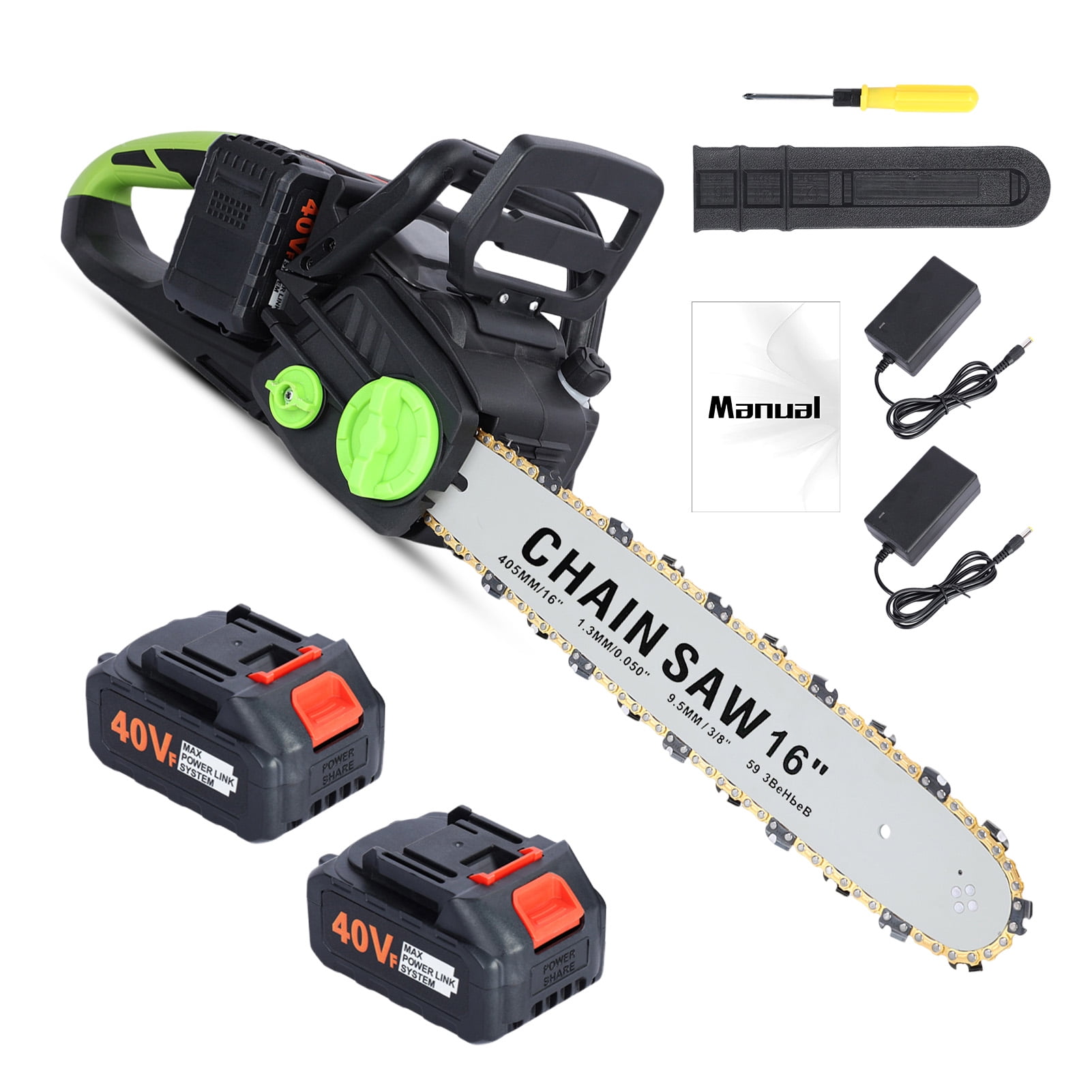 Fompes 16-Inch Brushless Chainsaw, Cordless Battery Powered Chain Saw with 2 x 4Ah Batteries, Ideal for for Tree Felling, Pruning, Logging and Firewood