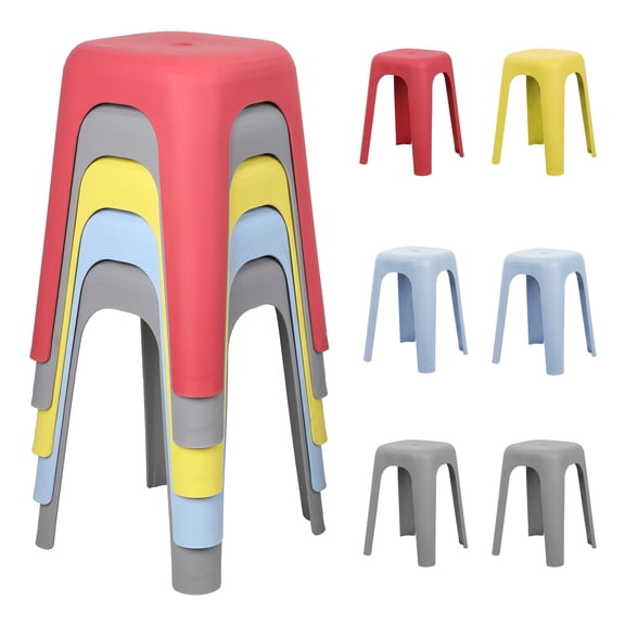 Fompes 17 Inch Stackable Stools,Backless Chairs,Classroom Stools,Plastic Nesting Stools,330 Lbs Load Capacity Non-Slip Base Stain Resistant Easy Clean Nesting Stools,6pcs