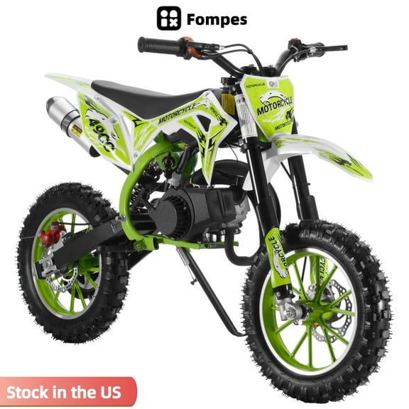 Fompes 2-Stoke 49cc Gas Dirt Bikes Kids Dirt Bike Off Road Motorcycle Dirt Bike for Kids with Front/Rear Disc Brakes Shock Absorption Pull Start Soft - Green