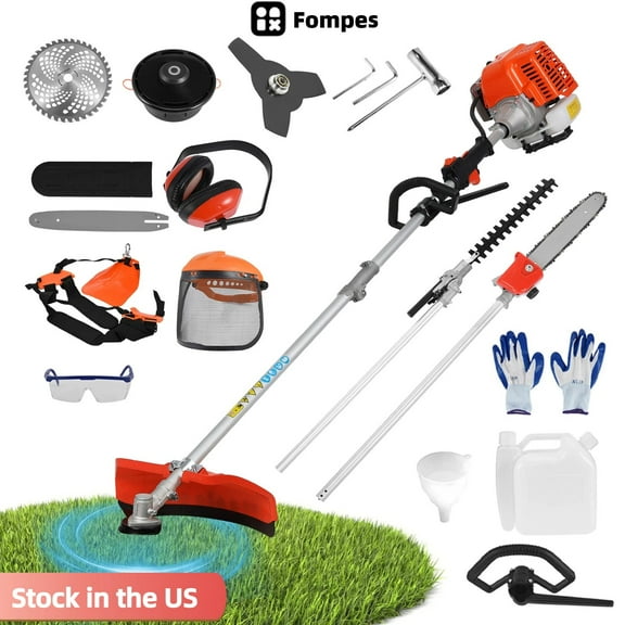 Fompes 2 Stroke 52cc Gas Powered Weed Wacker String Trimmer Pole Saw Hedge Trimmer and Brush Cutter Blade 5-in-1 Multi Yard Care Tools Extension Rod & Control Rod Included