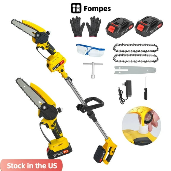 Fompes 2-in-1 Brushless Cordless 5.9FT Max Extension Pole Saws with Two 1.5Ah Rechargeable Batteries and Charger, Lightweight 6in mini chainsaws for Tree Trimming