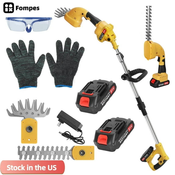 Fompes 2-in-1 Cordless Hedge Trimmer 5.9ft Reach & Adjustable Pole Hedge Trimmer 21V Electric Lightweight Hedge Trimmer w/Dual Batteries Grass Shears for Women Seniors Garden Lawn Shrub Pruning Tool