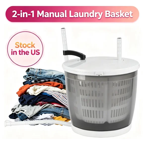 Fompes 2-in-1 Mini Manual Washing Machine,Portable Manual Laundry Basket,Hand-Crank Washer & Spin Dryer No Electricity Needed, Suction Cup Base, 2kg Capacity,Light Grey