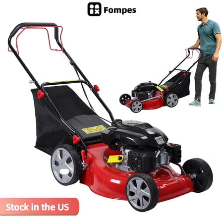 Fompes 20'' Gas Push Lawn Mower 141cc 4-Cycle Self Propelled Lawn Mower 7-Position Height Adjustment Strong Power Ergonomic Handle 3-in-1 Cordless Lawn Mower with 50L Grass Bag