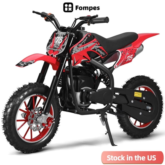 Fompes 4-Stroke 49cc Dirt Bike for Kids Gas Power Motocross Off Road Mini Motorcycle Pocket Motorbike with Off-Road Tires Shock Absorption Springs Soft Seat Cushion Max Speed 35KM/H Load 150lbs
