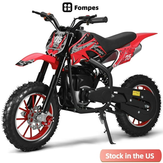 Fompes 4-Stroke 49cc Dirt Bike for Kids Gas Power Motocross Off Road Mini Motorcycle Pocket Motorbike with Off-Road Tires Shock Absorption Springs Soft Seat Cushion Max Speed 35KM/H Load 150lbs