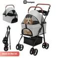 thumbnail image 1 of Fompes 4 Wheels Pet Stroller, Easy-Fold Puppy Cage Jogger Stroller with Sun Cover and Storage Space, Breathable and Visible Mesh for Small/Medium Pets, Grey, 1 of 15