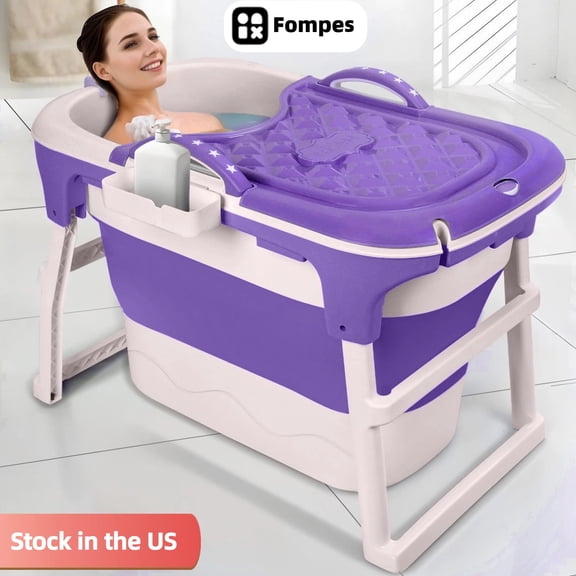 Fompes 40" Portable Bathtub for Adults Large Foldable Ice Bath Tub for Cold Plunge & Hot Spa, Freestanding Soaking Tub for Indoor/Outdoor, Athlete Recovery & Family Use, Purple