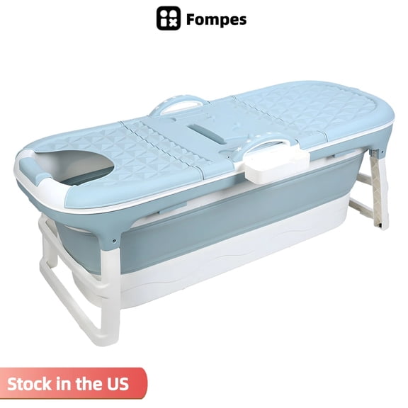 Fompes 46 Inch Foldable Bathtub Portable Soaking Bath Tub for adult Large Collapsible Tub Ideal for Hot Bath Ice Bath with Ergonomic Back Cushion Thermal Cover Storage Basket