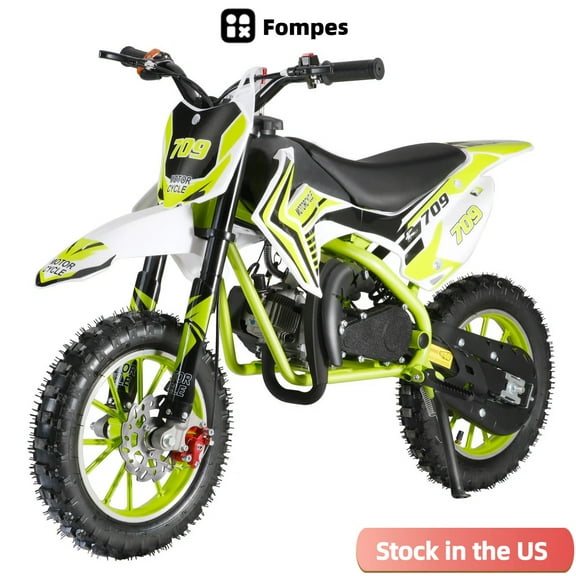Fompes 49CC 2-Stroke Gas Powered Mini Dirt Bike Kids Dirt Bike 30KM/H Max Speed Easy Pull Start Front & Rear Disc Brakes 330LBS Capacity - Green