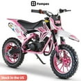 thumbnail image 1 of Fompes 49CC 2-Stroke Gas Powered Mini Dirt Bike Kids Dirt Bike 30KM/H Max Speed Easy Pull Start Front & Rear Disc Brakes 330LBS Capacity - Pink, 1 of 18