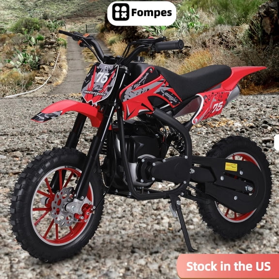 Fompes 49cc Dirt Bike, Gas Powered 4-Stroke with Off-Road Tires, Max Speed 35KM/H, Minibike Trail Bike, Pull Start, Pocket Motorbike for Gift, Load 150lbs
