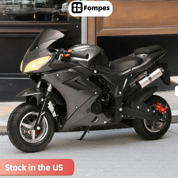 Fompes 49cc Gas Mini Motorcycle Dirt Bike, 4 Stroke Mini Pit Dirt Bike Pull Start for Kids, Front Rear Disc Brakes, Hydraulic Shock Absorption, Dual Headlights, 25MPH Max Speed, 440lbs Capacity
