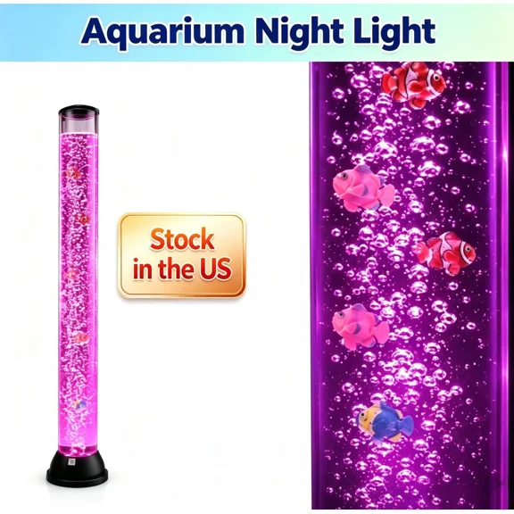 Fompes 4ft Bubble Lamp,LED Bubble Fake Fish Tube,Sensory Fish Bubble Tube Lamp,Soothing Aquarium Night Light,Relaxing Home Decor