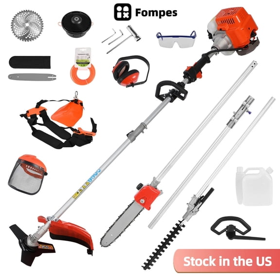 Fompes 52cc Gas Weed Wacker Hedge Trimmer Gas Powered 5 in 1 String Trimmer/Edger 2-Stroke Brush Cutter Cordless Pole Saw Hedge Pruner Multi-functional Yard Care Tools for Garden