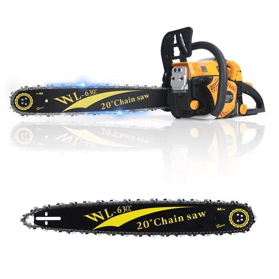 Fompes 63-cc 2-Cycle Engine Gas Powered Chainsaw, 20 Inch Handed Petrol Gasoline Chain Saw for Wood Cutting, Tree Trimming and Land Clearing