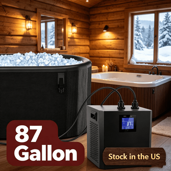 Fompes 87 Gallon Ice Bath Water Chiller,Water Chiller System with LED Display, Water Pump, Remote Control, Pipe,1/3HP for Cold Plunge Tub (Black)