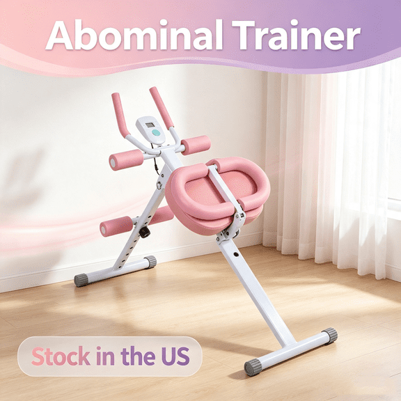 Fompes Adjustable Ab Machine Abdominal Trainers with Lcd Data Display Screen,Foldable Core Trainer,Full Body Workout Abdominal Exercise Machine for Home Gym (Pink)