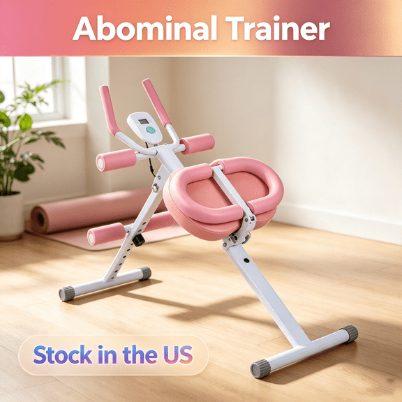 Fompes Adjustable Ab Trainer Machine,Foldable Abdominal Trainer,Ab Machine, Ab Workout Equipment for Stomach Workout with Lcd Monitor at Home Gym,Thickened Foam Handle,Pink