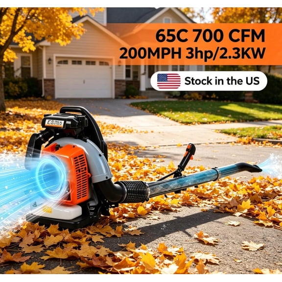 Fompes Backpack Blower,65cc Gas Powered Leaf Blower with 3hp/2.3kw,700 Cfm & 200 Mph,Blowers for Lawn Care,Orange Electric Leaf Blower with 1.7l Tank