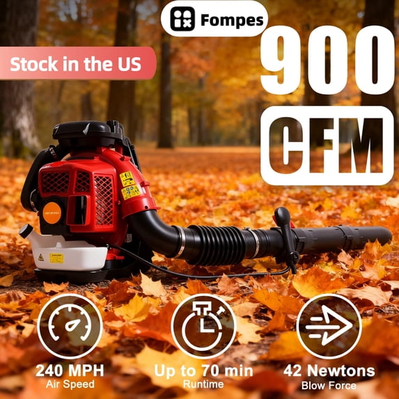 Fompes Backpack Leaf Blower 2-Stroke 80CC Gas Powered Cordless Leaf Blower 900CFM Powerful with Ergonomic Design Powerful Wind Force for Yard
