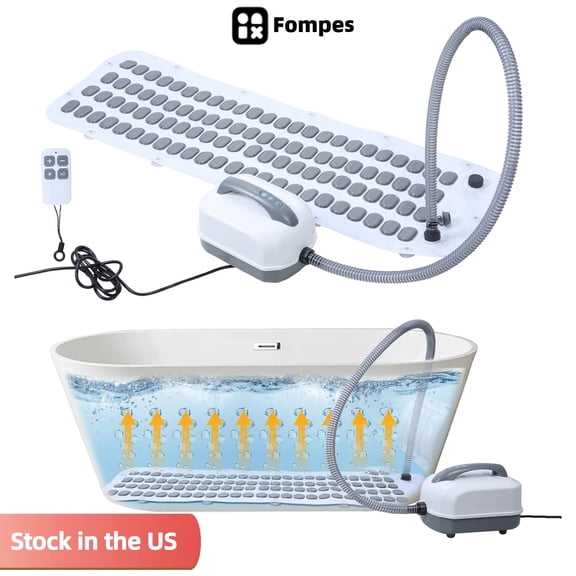 Fompes Bubble Bath Mat - Portable Electric Spa Bubble Bath Massager with Waterproof Bath Remote & Pillow, 6 Levels Adjustable Bubble Intensity, Easy Button Control Bathtub Bubble Machine