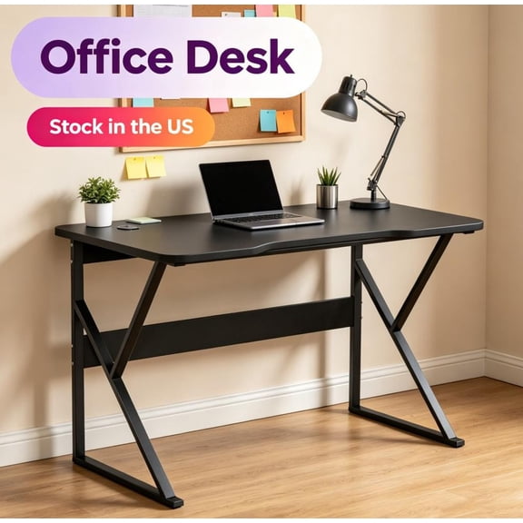 Fompes Computer Desk,40-Inch Long Home Office Desk,Modern Writing Desk with Storage Shelf, U-Shaped Legs (Black)