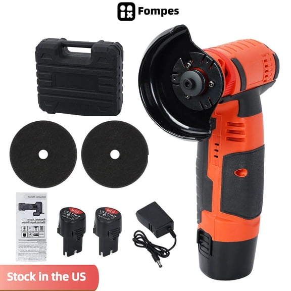 Fompes Cordless Brush Angle Grinder Kit, 19500rpm Mini Electric Angle Grinding Tool with 2pcs 12V 1.5Ah Batteries and 2-Cutting Discs, Grinder Handheld Cutter for Metal Wood