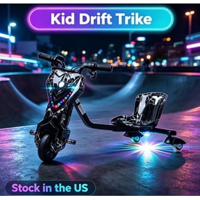 Fompes Drifting Trike 9 Mph Ride-On Electric Powered Tricycle,Ride-On Kids Tricycle with Adjustable Seat,Big Wheel Drifting Tricycle for Ages 8+,Adjustable Length,Black White